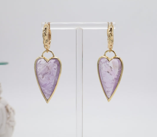 Orecchini Cuore in Ametista Lavanda