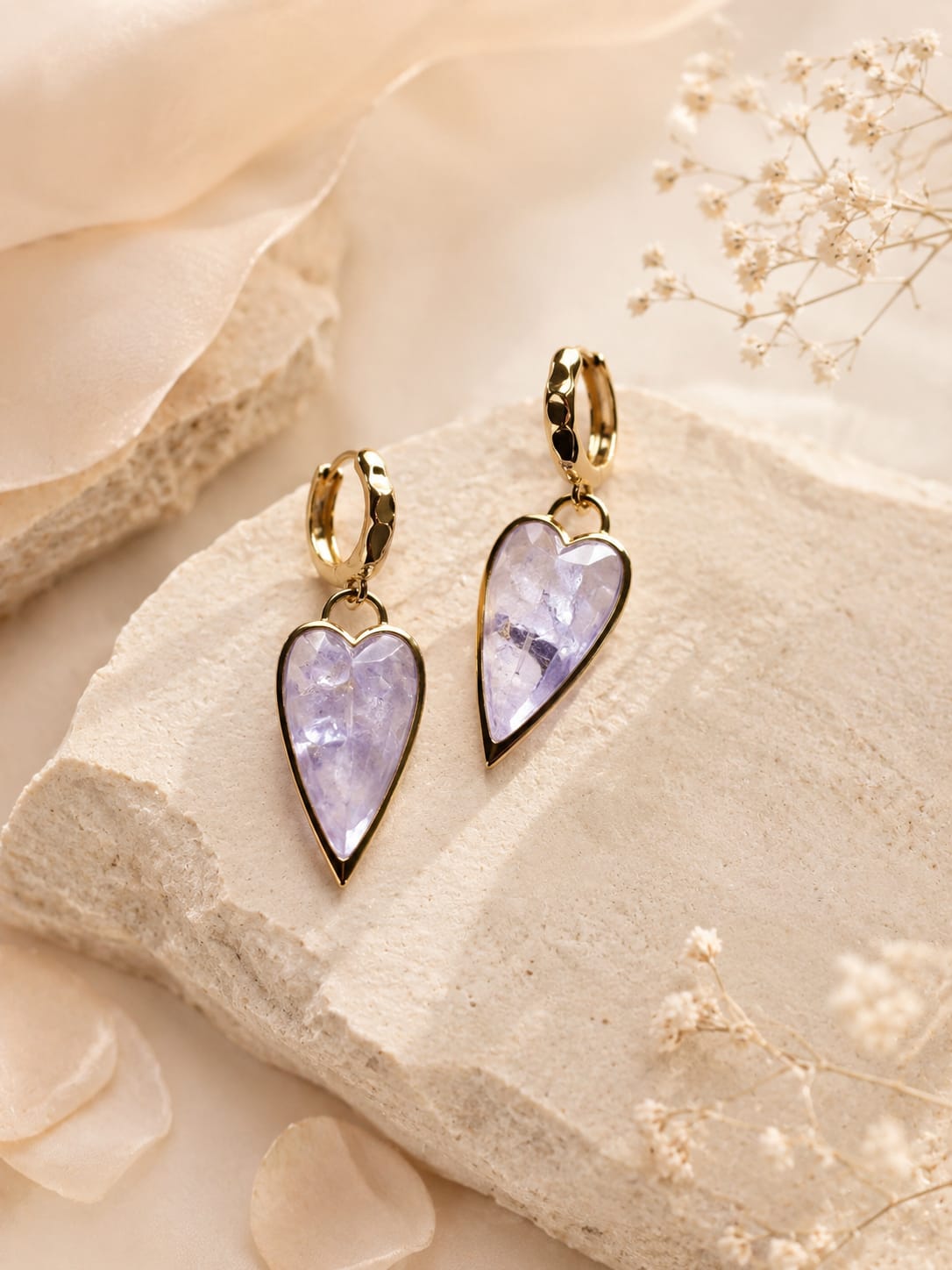 Orecchini Cuore in Ametista Lavanda Eterea Natura Stone