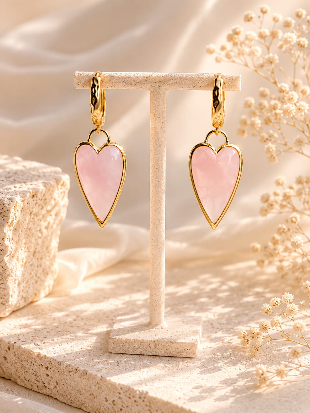Orecchini Cuore in Quarzo Rosa Naturale Eterea Natural Stone