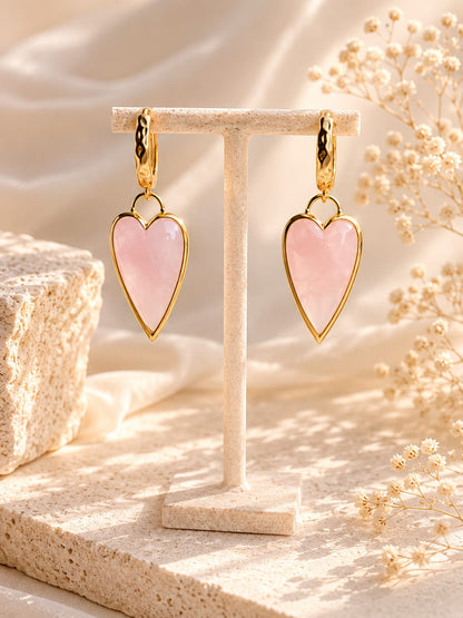 Orecchini Cuore in Quarzo Rosa Naturale Eterea Natural Stone
