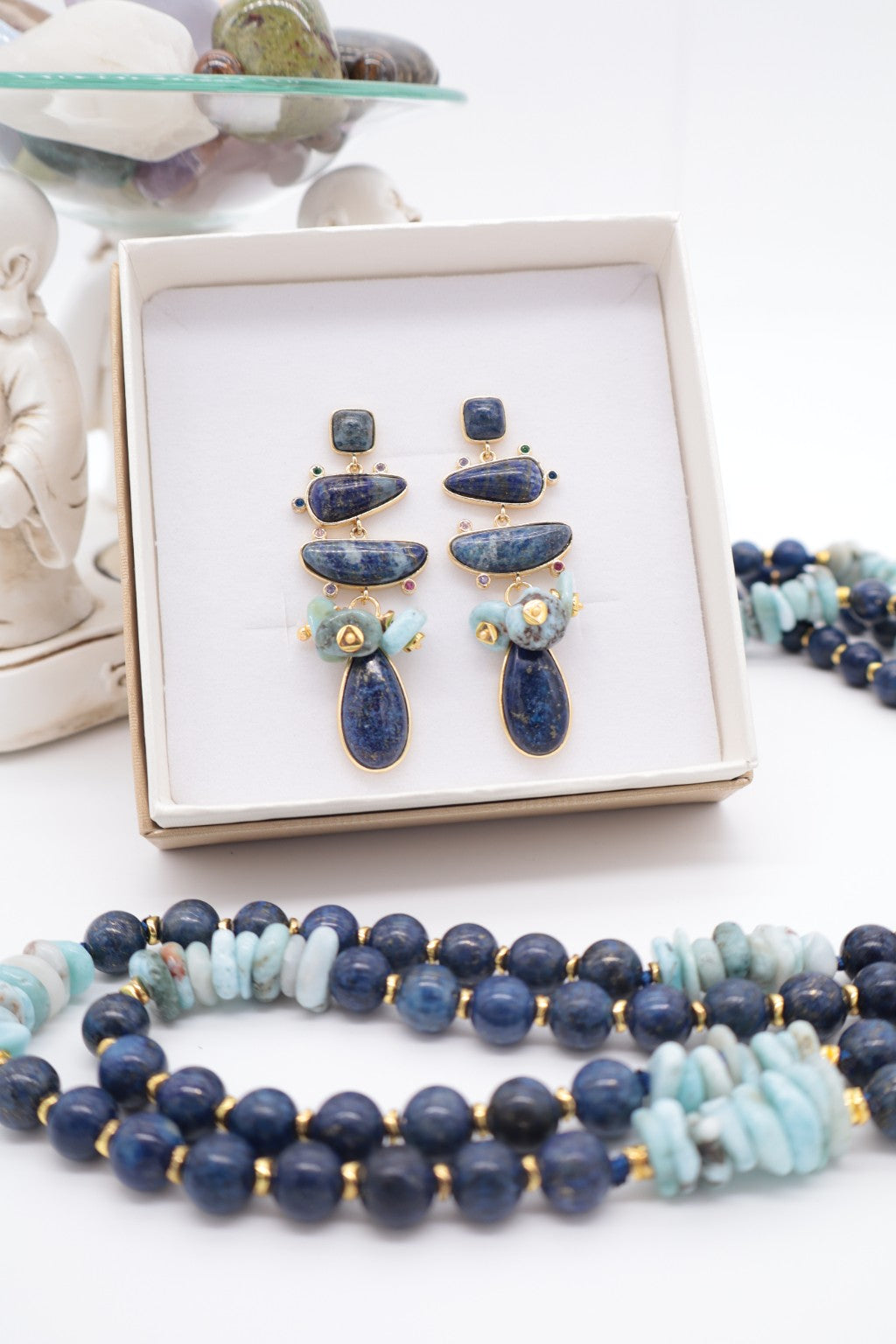 Orecchini Nereide in lapislazzuli e larimar naturali