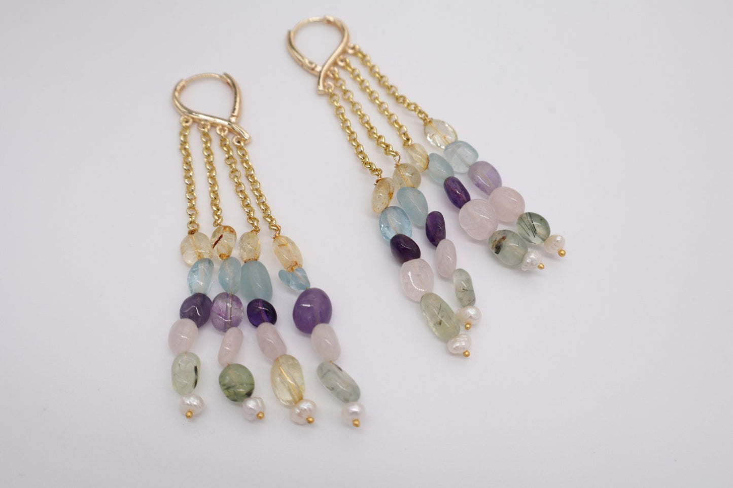 Orecchini a Cascata Multicolor con Pietre Naturali e Perla