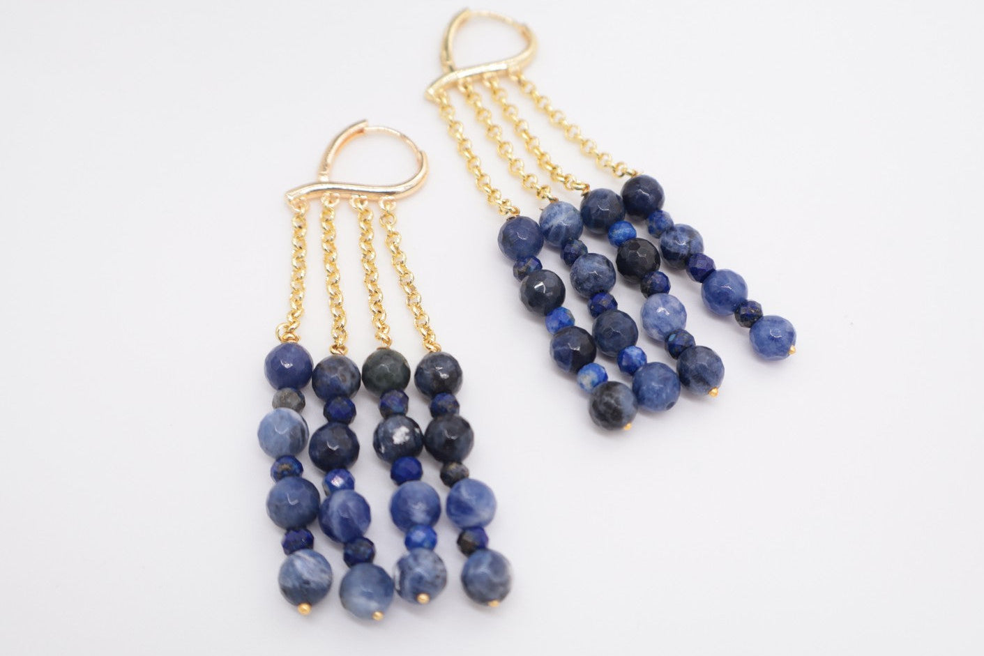 Orecchini a Cascata Sodalite e Lapislazzuli | Bronzo Dorato