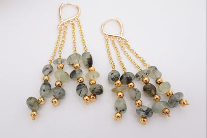 Orecchini a Cascata in Prehnite Naturale e Bronzo Dorato Nickel Free | Eterea Natural Stone