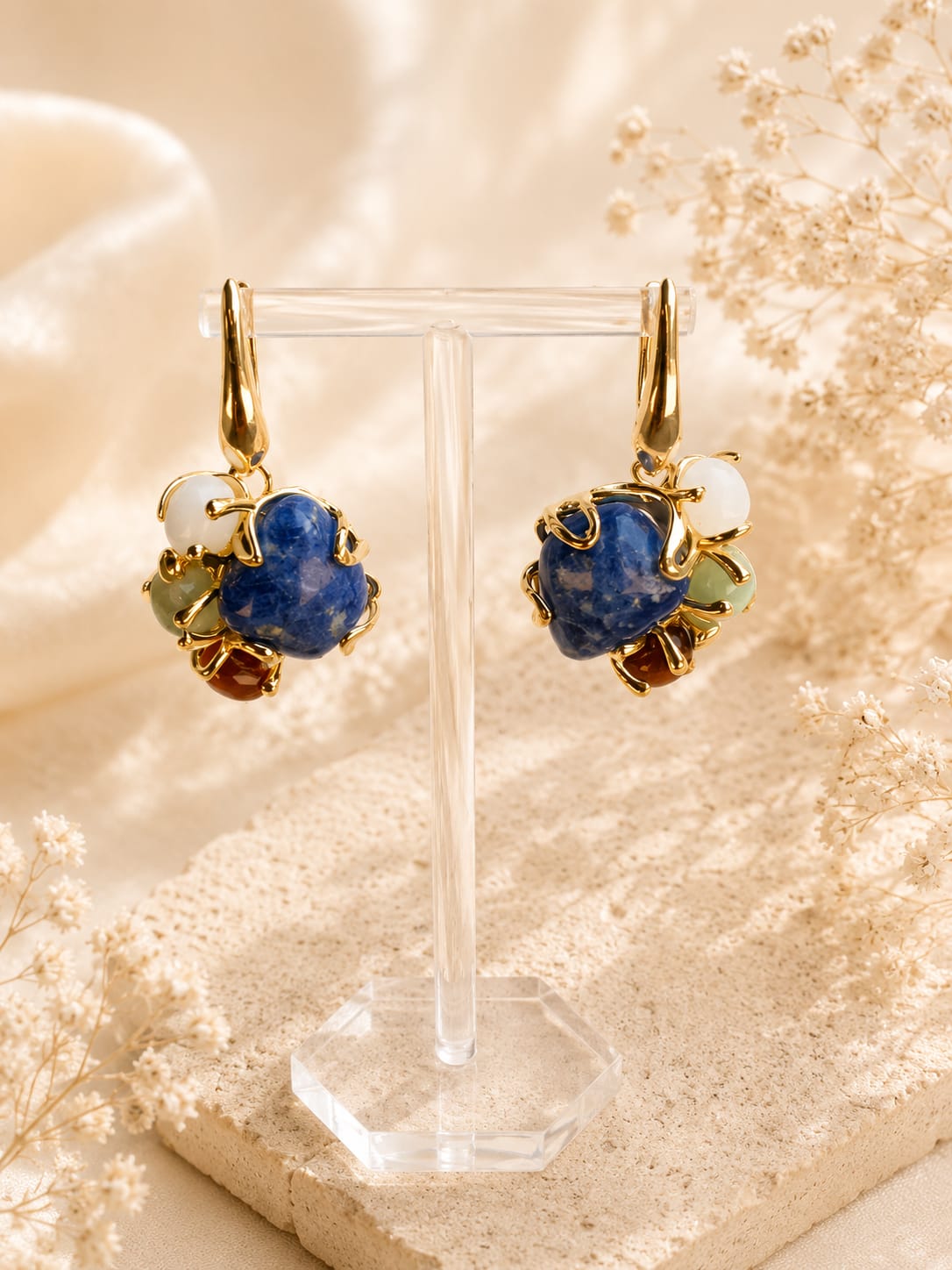 Orecchini a Grappolo in Sodalite e Quarzi Naturali Eterea Natural Stone