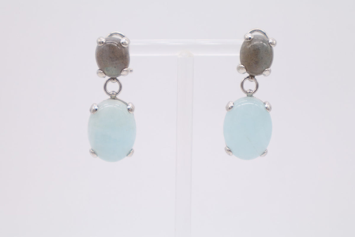 Orecchini con Acquamarina 18x14 mm e Labradorite 12x10 mm