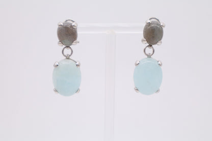 Orecchini con Acquamarina 18x14 mm e Labradorite 12x10 mm