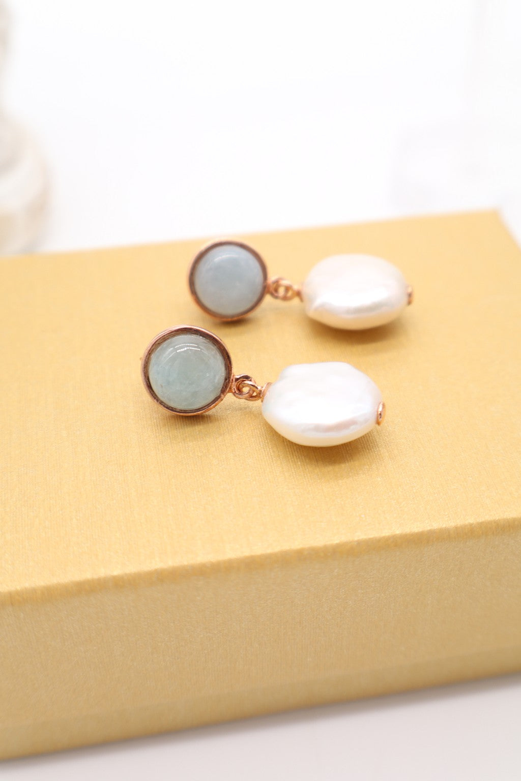 Orecchini in Argento 925 con Acquamarina e perla moneta rosé