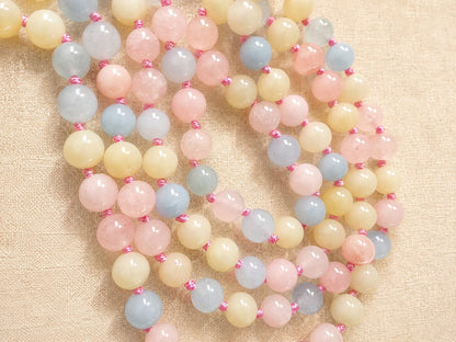 Collier long 120 cm en jade morganite naturel 8 mm
