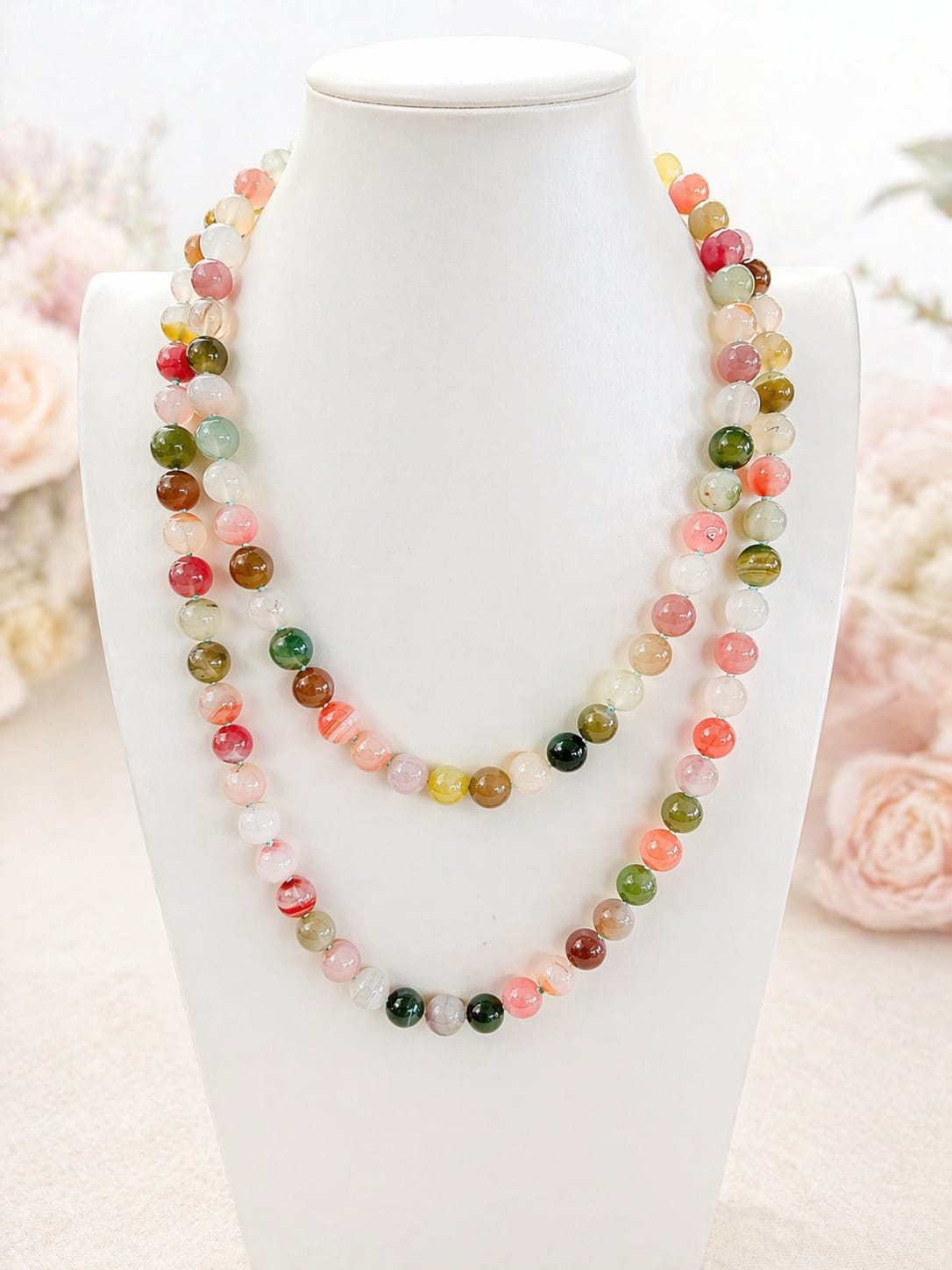 Collana lunga 120 cm in agata floreale pietre naturali – sfere da 10 Eterea Natural Stone