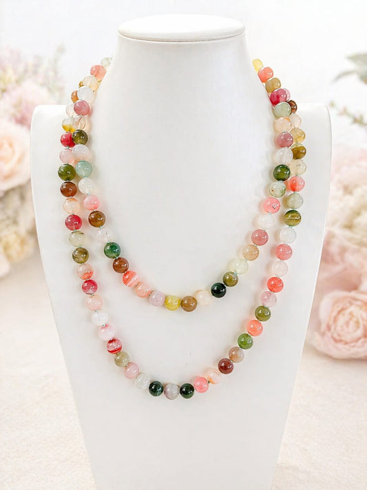 Collana lunga 120 cm in agata floreale pietre naturali – sfere da 10 Eterea Natural Stone