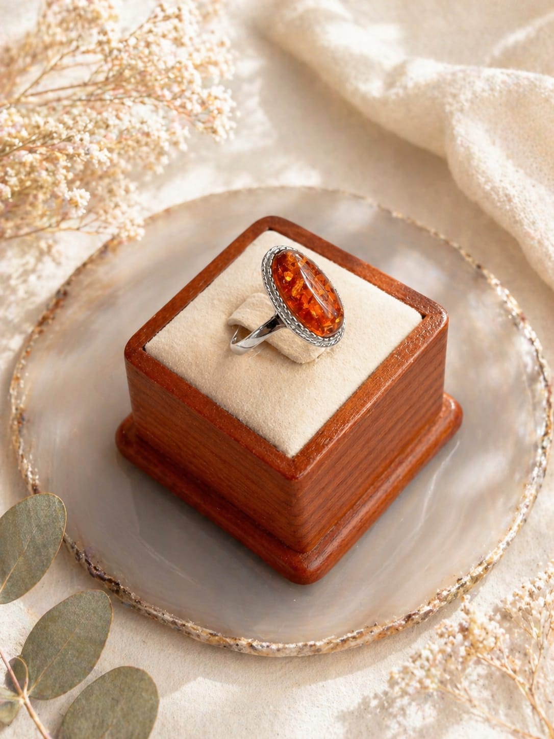 Anello in Argento 925 con Ambra Baltica Ovale – Misura 19