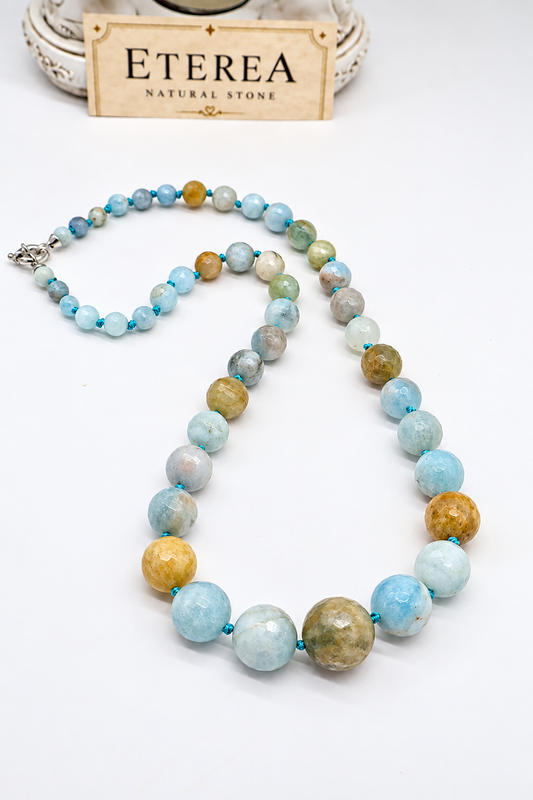 Collana Girocollo in Acquamarina Multicolor Sfaccettata – Annodata a Mano