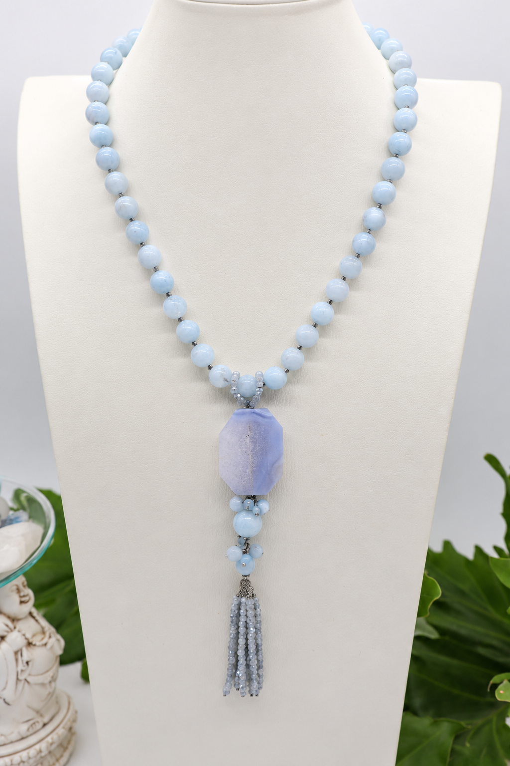 Collana Girocollo in Cianite Celeste e Agata Celeste