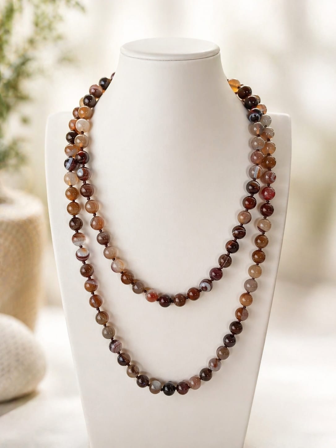 Collana lunga 120 cm in agata fasciata pietre naturali  10 mm Eterea Natural Stone