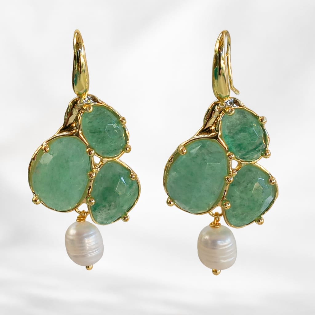 Orecchini Avventurina verde e perla