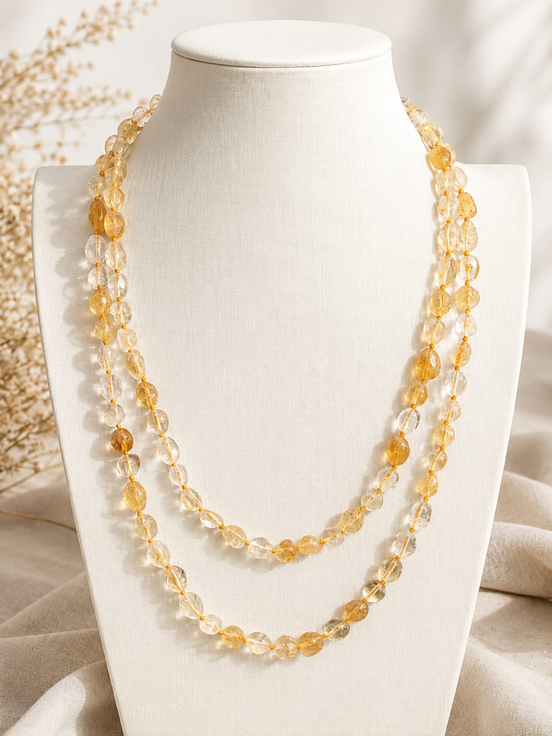 Collana Lunga 120 cm in Quarzo Citrino Naturale – Pepite Irregolari 7-10 mm