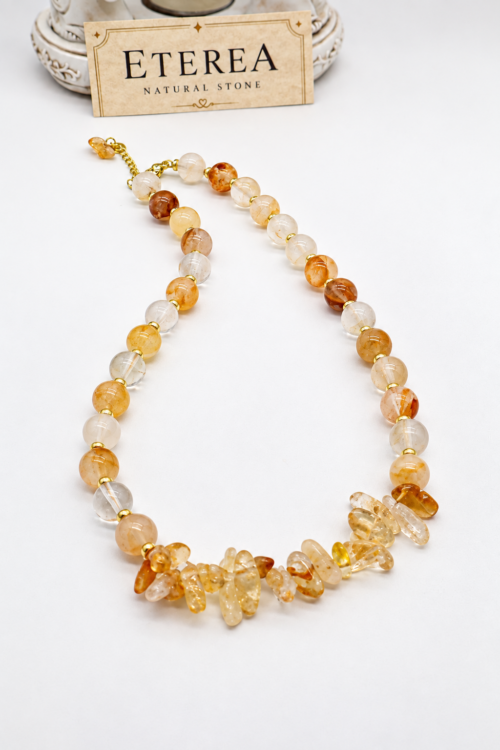 Collana Girocollo in Quarzo Ematoide Giallo e Citrino