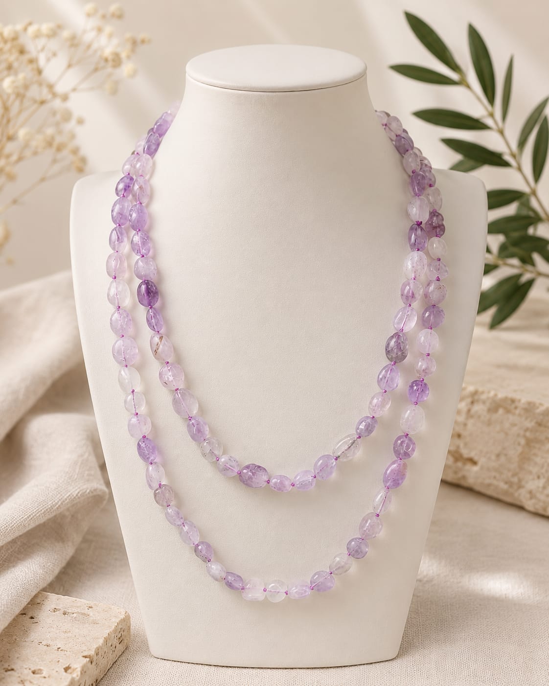 Collana Lunga in Ametista Lavanda Naturale 120 cm | Eterea