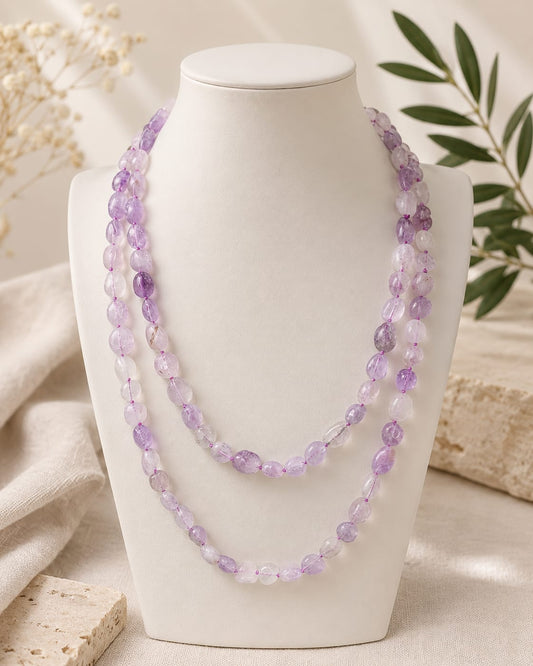 Collana Lunga in Ametista Lavanda Naturale 120 cm | Eterea