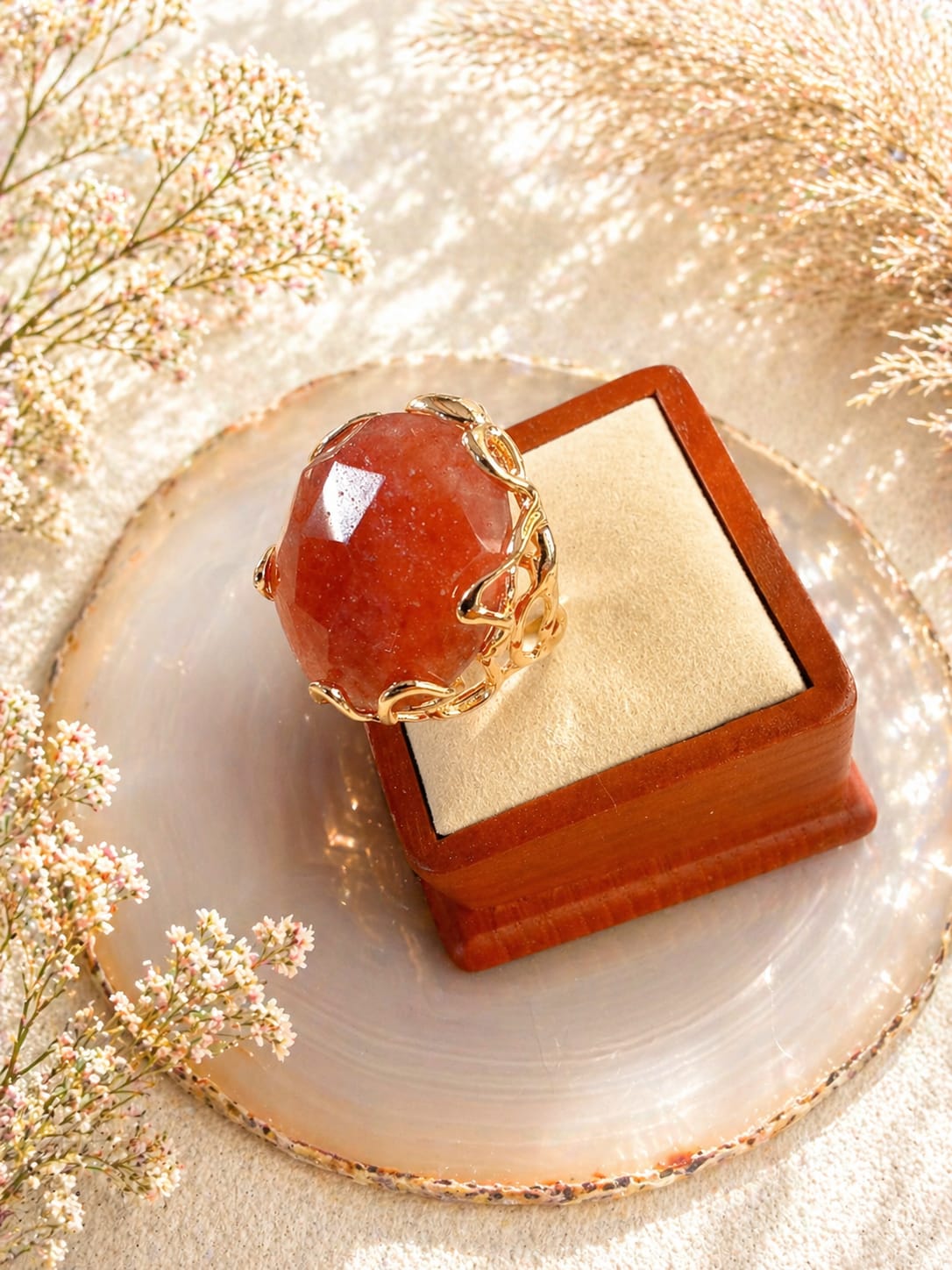 Anello regolabile in Quarzo Rosa Fragola