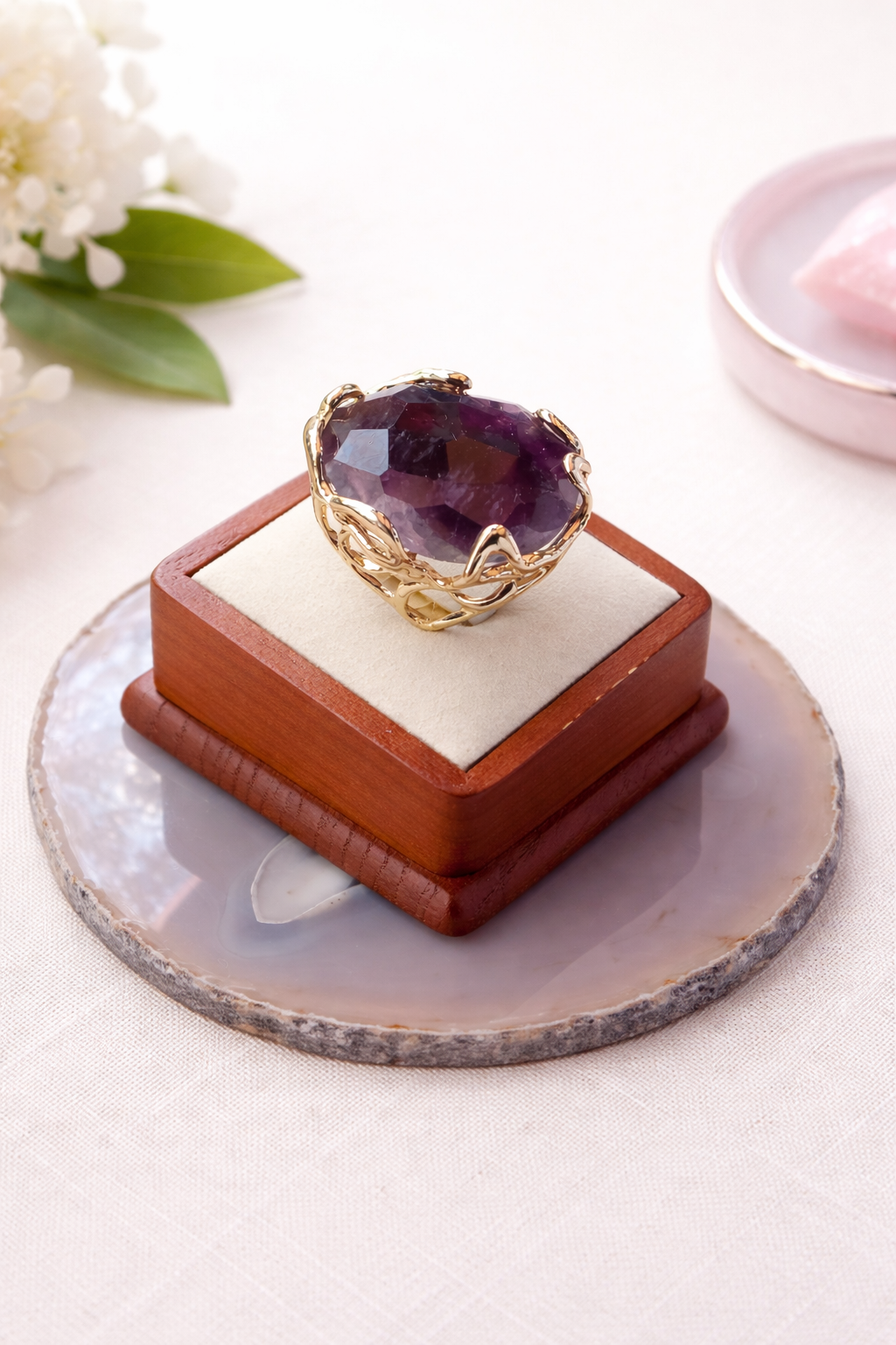 Grande Anello in Bronzo con Pietra di Ametista