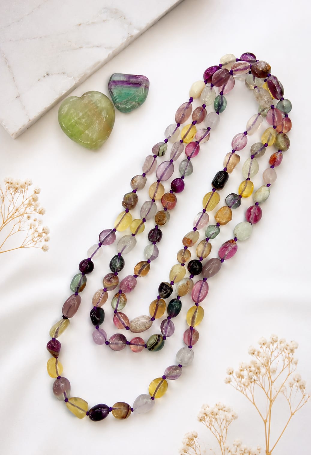 Collana Lunga in Fluorite Arcobaleno Naturale Multi color – Pepite Levigate 7/8 mm