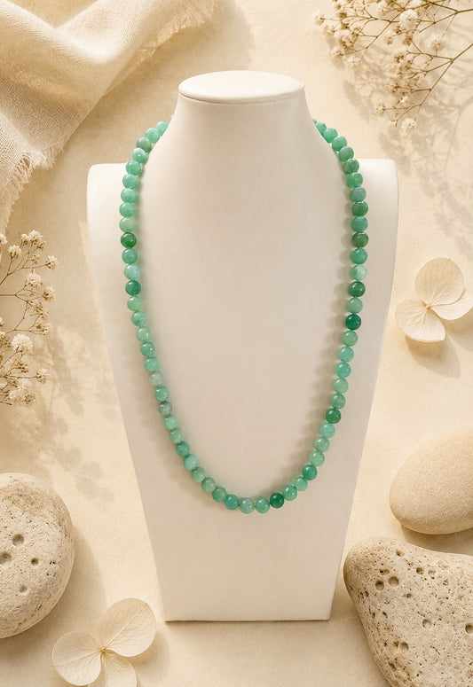 Collana lunga in Avventurina verde pietre da 10 mm chiusura in argento 925 Eterea Natural Ston