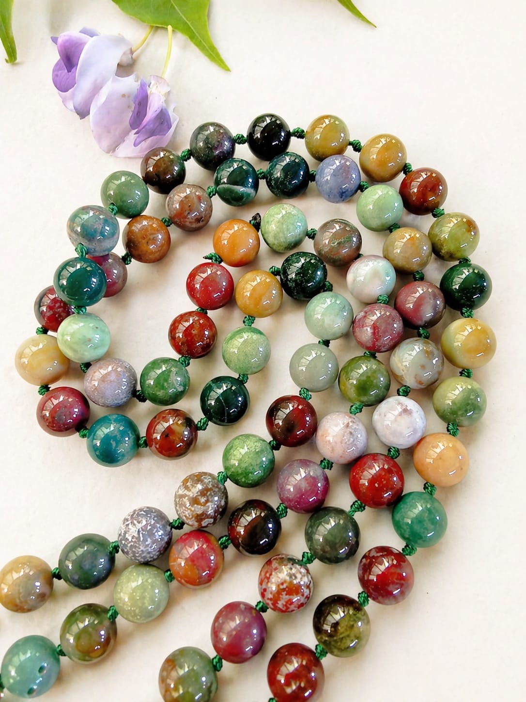 Collana lunga 120 cm in agata indiana naturale – sfere da 10 mm