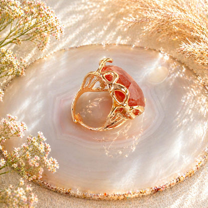 Bague réglable en quartz fraise