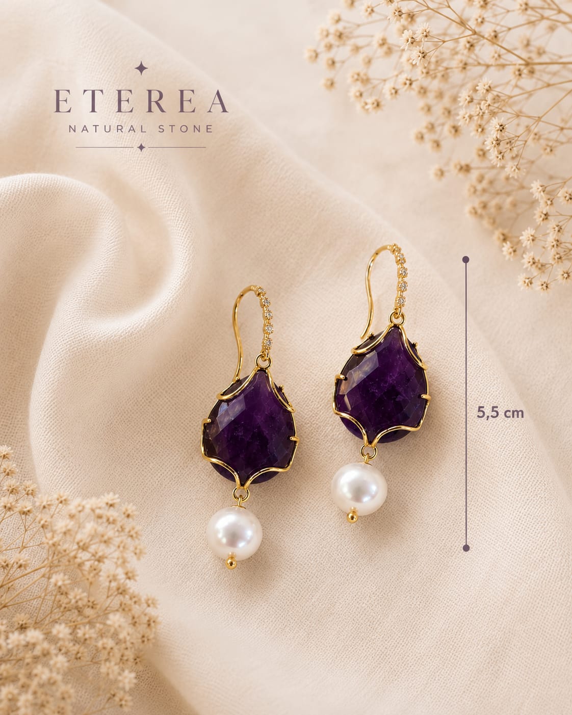 Orecchini in Ametista e Perle di Fiume – Eleganza Naturale | Eterea Natural Stone