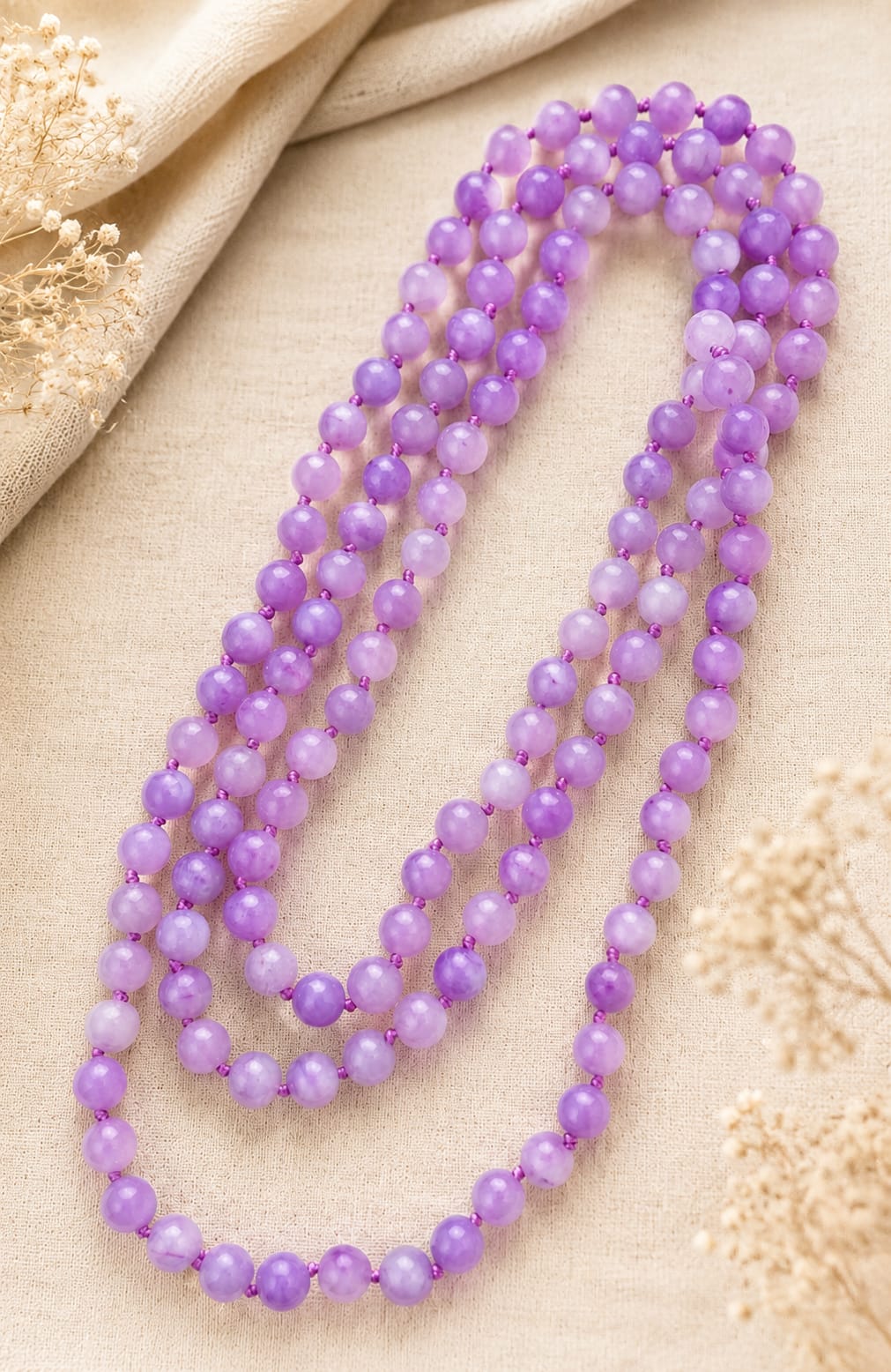 Collana Lunga in Giada Glicine Naturale 120 cm – Pietre da 8 mm