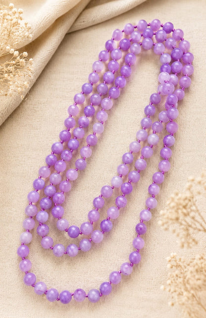 Collana Lunga in Giada Glicine Naturale 120 cm – Pietre da 8 mm