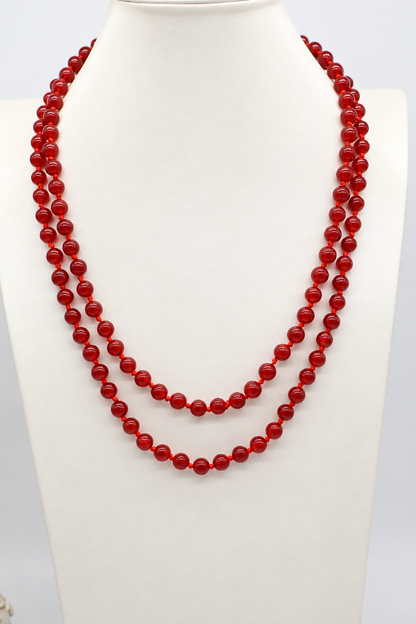 Collana lunga in Giada Rossa naturale – 8 mm, annodata a mano