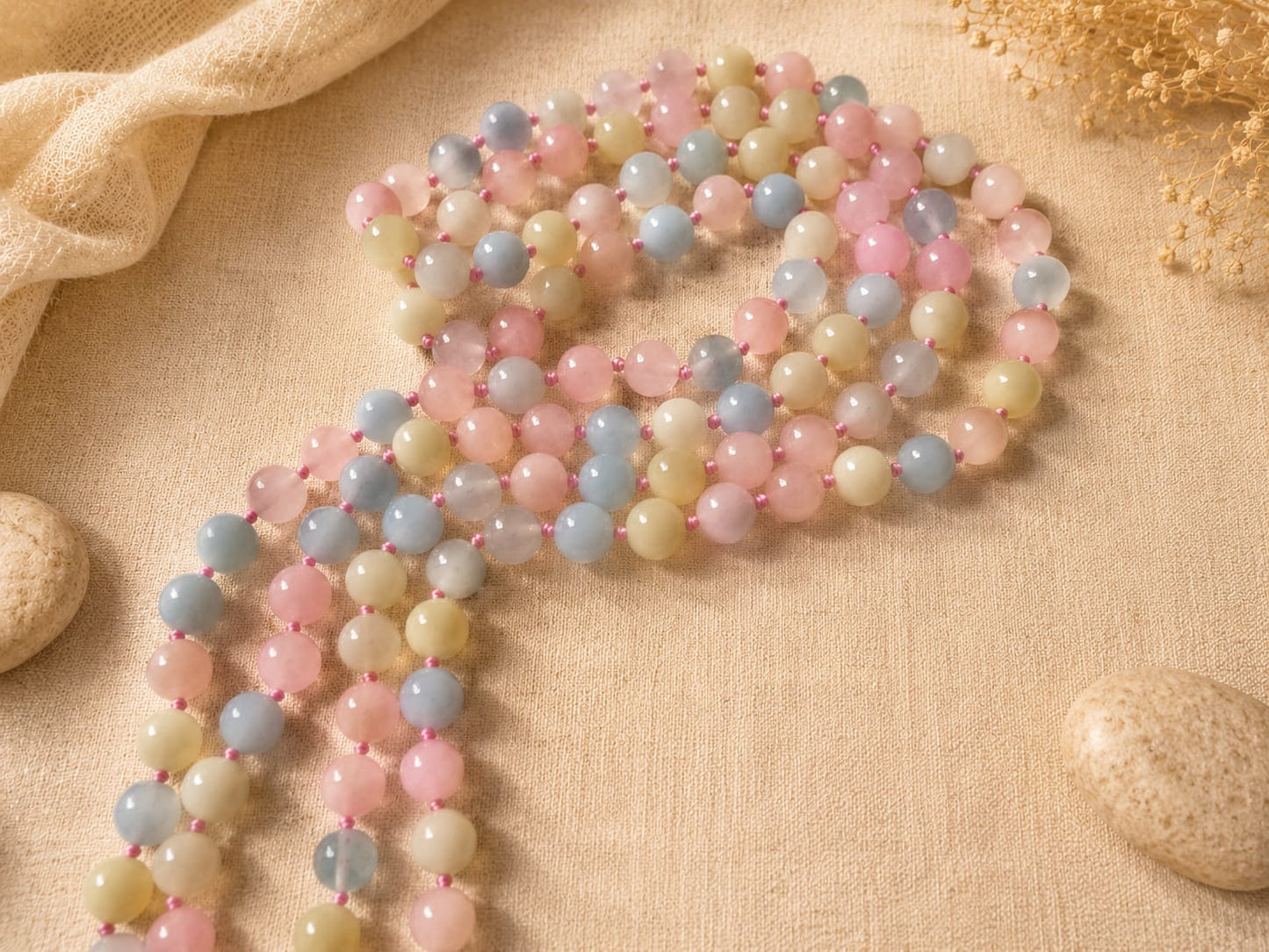 Collana Lunga 120 cm in Giada Morganite Naturale 8 mm