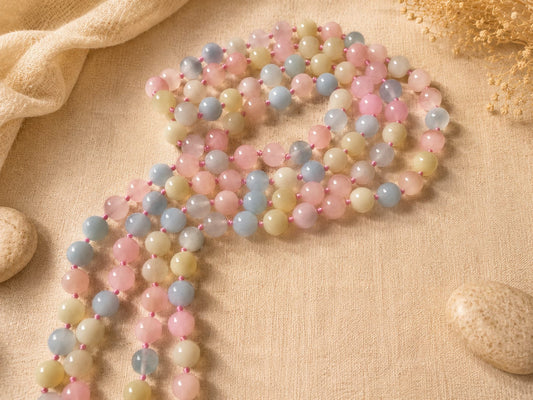 Collana Lunga 120 cm in Giada Morganite Naturale 8 mm
