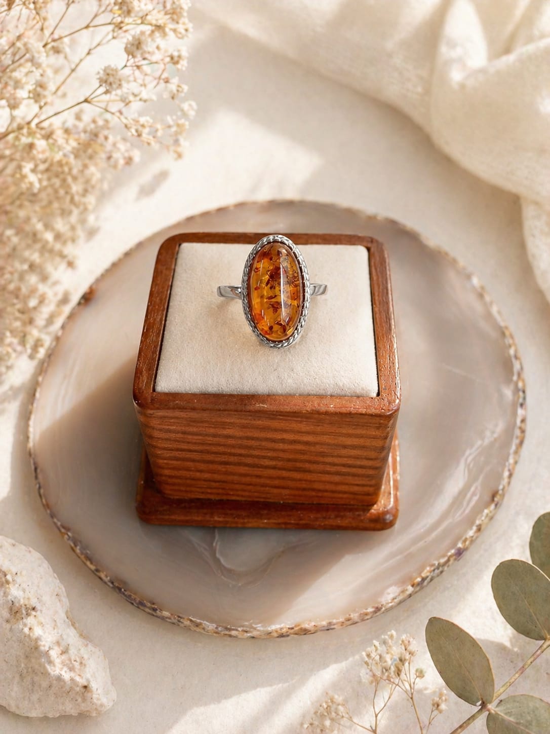 Anello in Argento 925 con Ambra Baltica Ovale – Misura 19