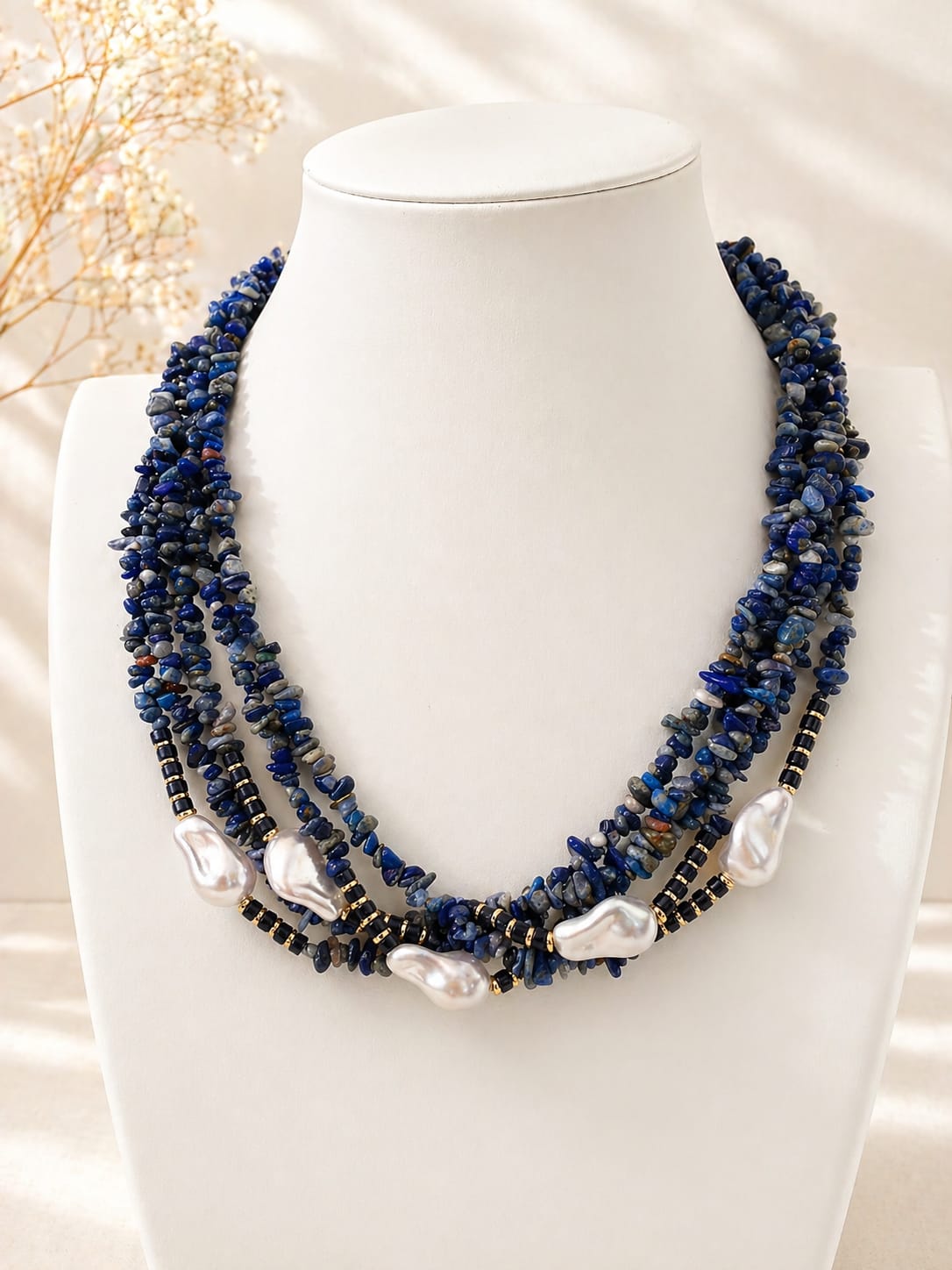 Collana multi filo in Lapislazzuli e perle