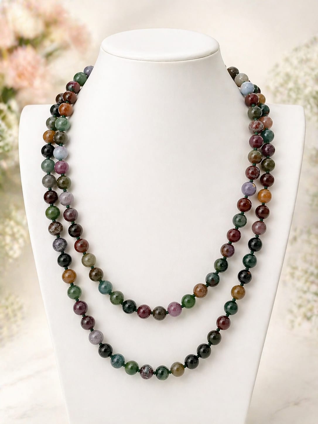 Collana lunga 120 cm in agata indiana naturale – sfere da 10 mm