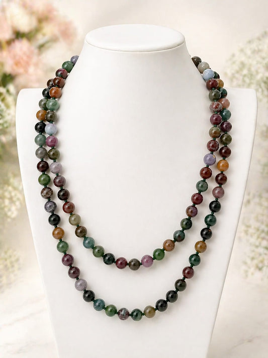 Collana lunga 120 cm in agata indiana naturale – sfere da 10 mm
