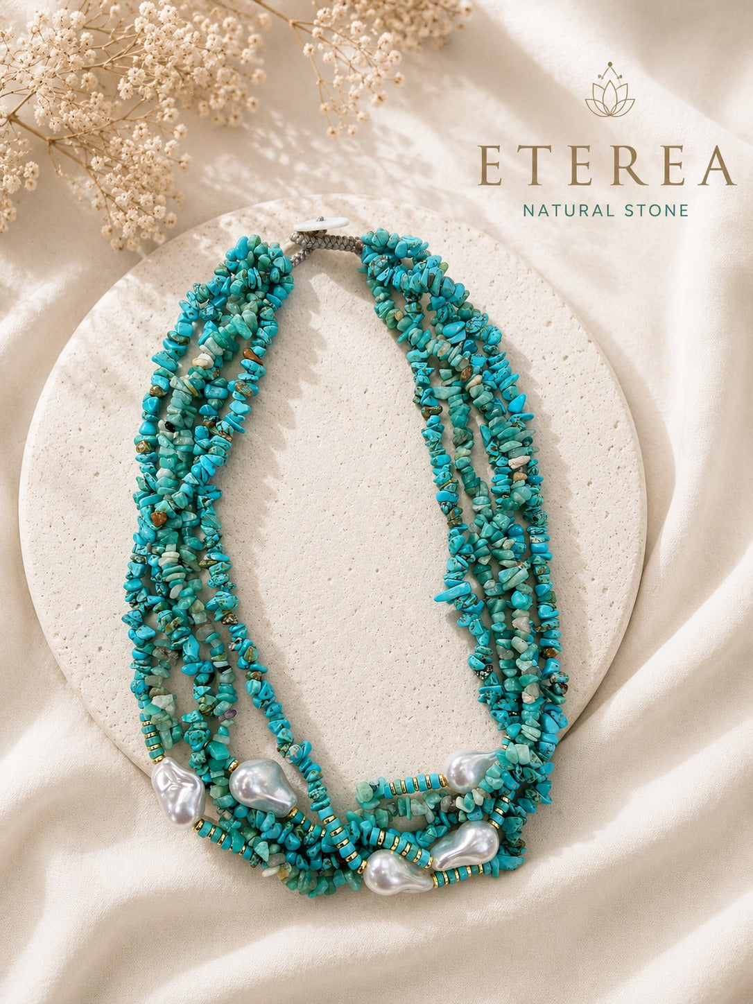 Collana Multi filo Turchese Naturale e Perle Barocche | Eterea Natural Stone