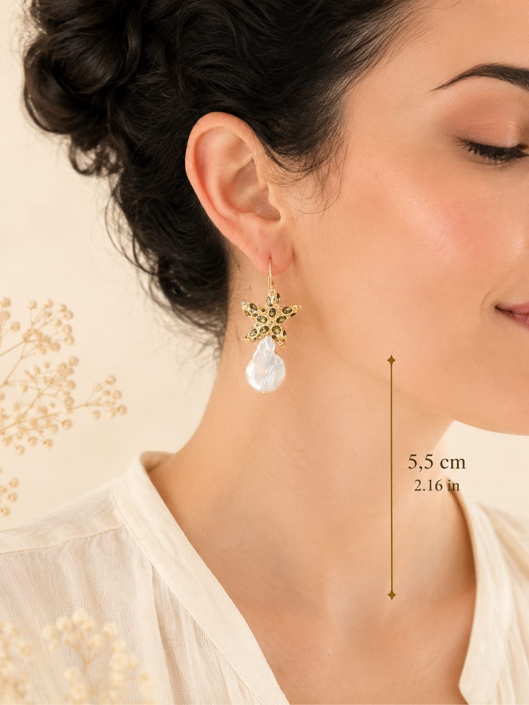 Orecchini Stella Marina con Perla Barocca Naturale – Orecchini Dorati Eleganti Stile Mare