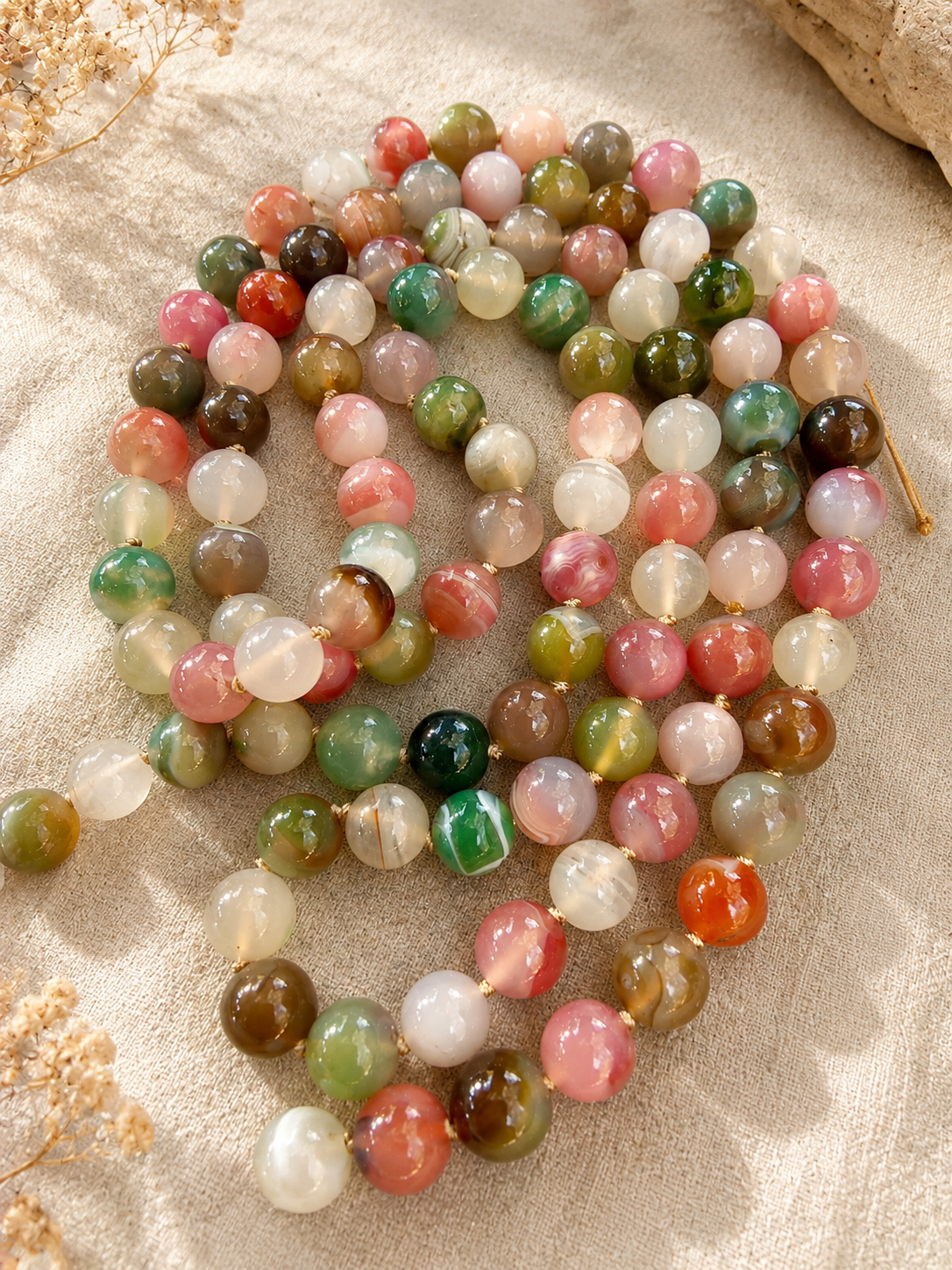 Collana Lunga 120 cm  in Agata Floreale Annodata a Mano | Eterea Natural Stone