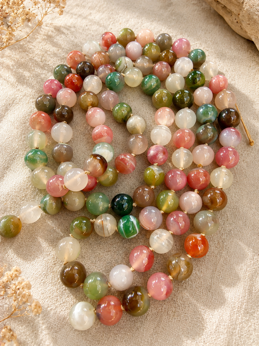 Collana Lunga 120 cm  in Agata Floreale Annodata a Mano | Eterea Natural Stone