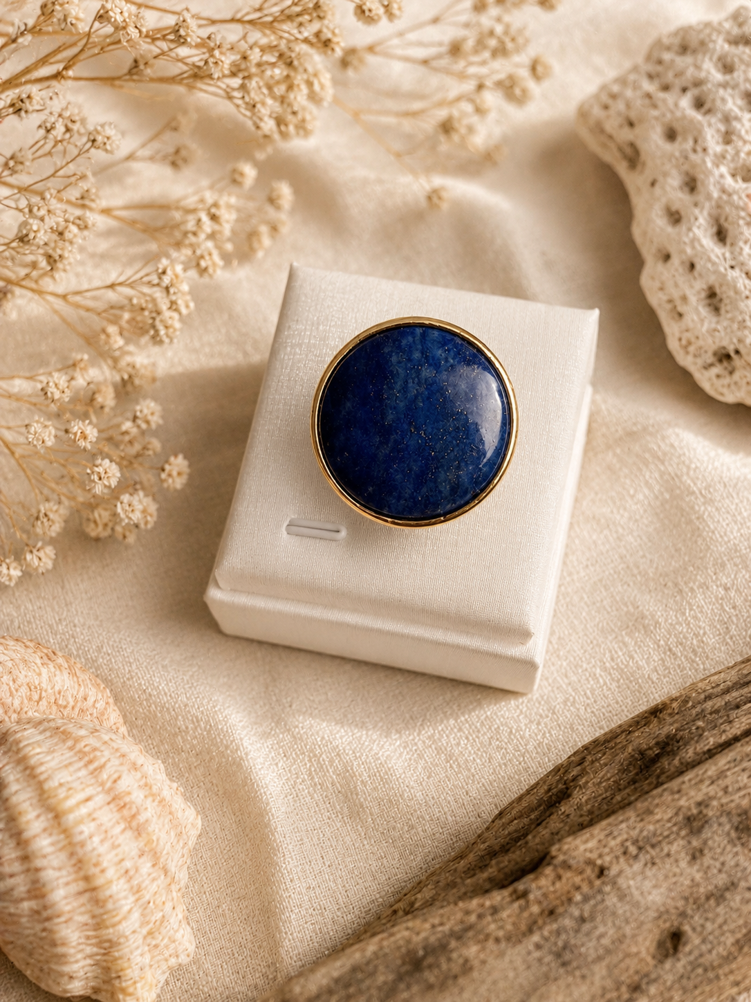 Anello Regolabile Rotondo in Lapislazzuli