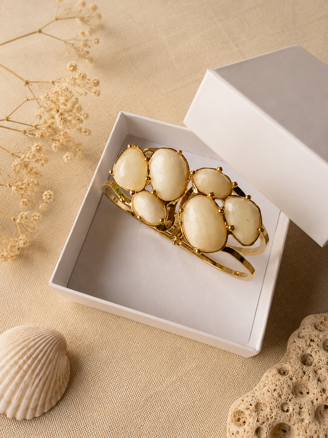 Bracciale Rigido con Pietra di Luna Bianca Sfaccettata | Eterea Natural Stone