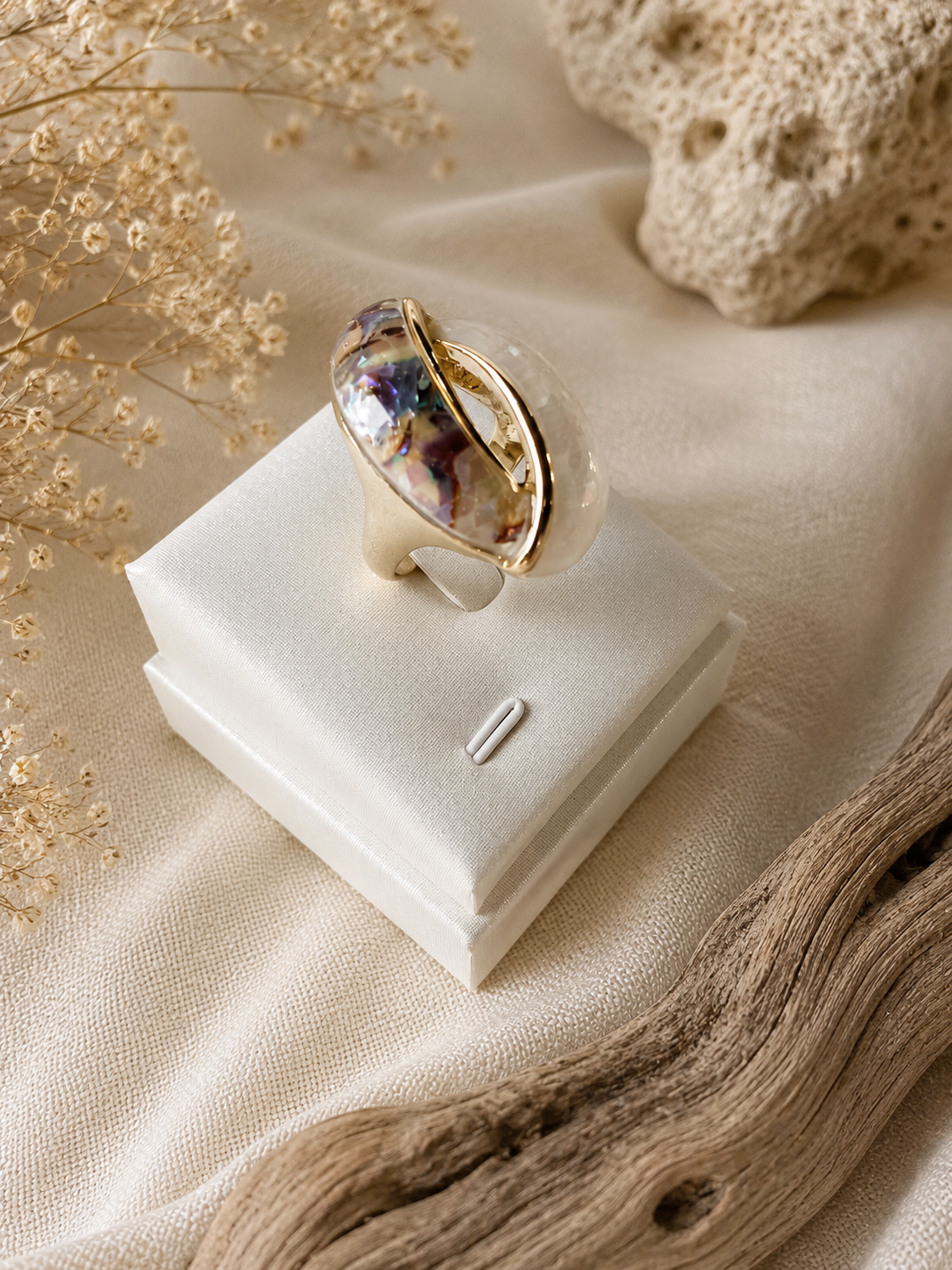 Anello in Abalone Naturale e Acciaio Inossidabile Color Oro