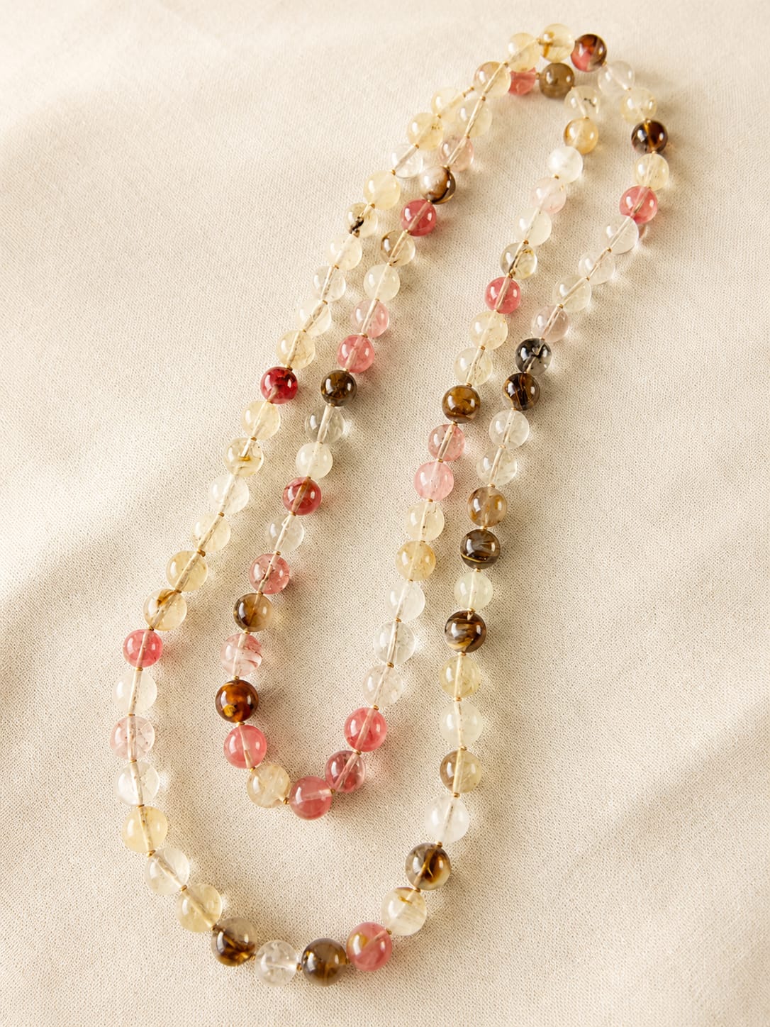 Collana Lunga 120 cm in Quarzi Naturali Mix 12 mm – Annodata a Mano