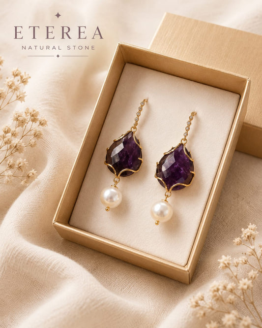 Orecchini in Ametista e Perle di Fiume | Eterea Natural Stone